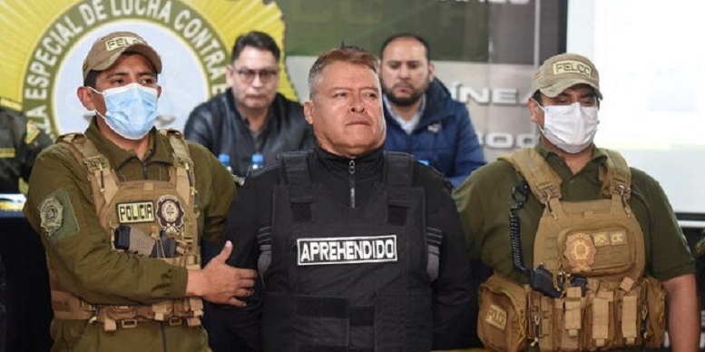 Bolivian General Juan Jose Zuniga is presented following his arrest by the authorities for a coup attempt in La Paz